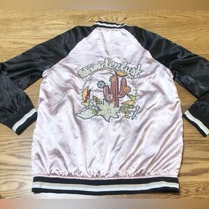 Anna Cai New York Wanderlust Pink black Satin Jacket Coat Ladies Size Medium